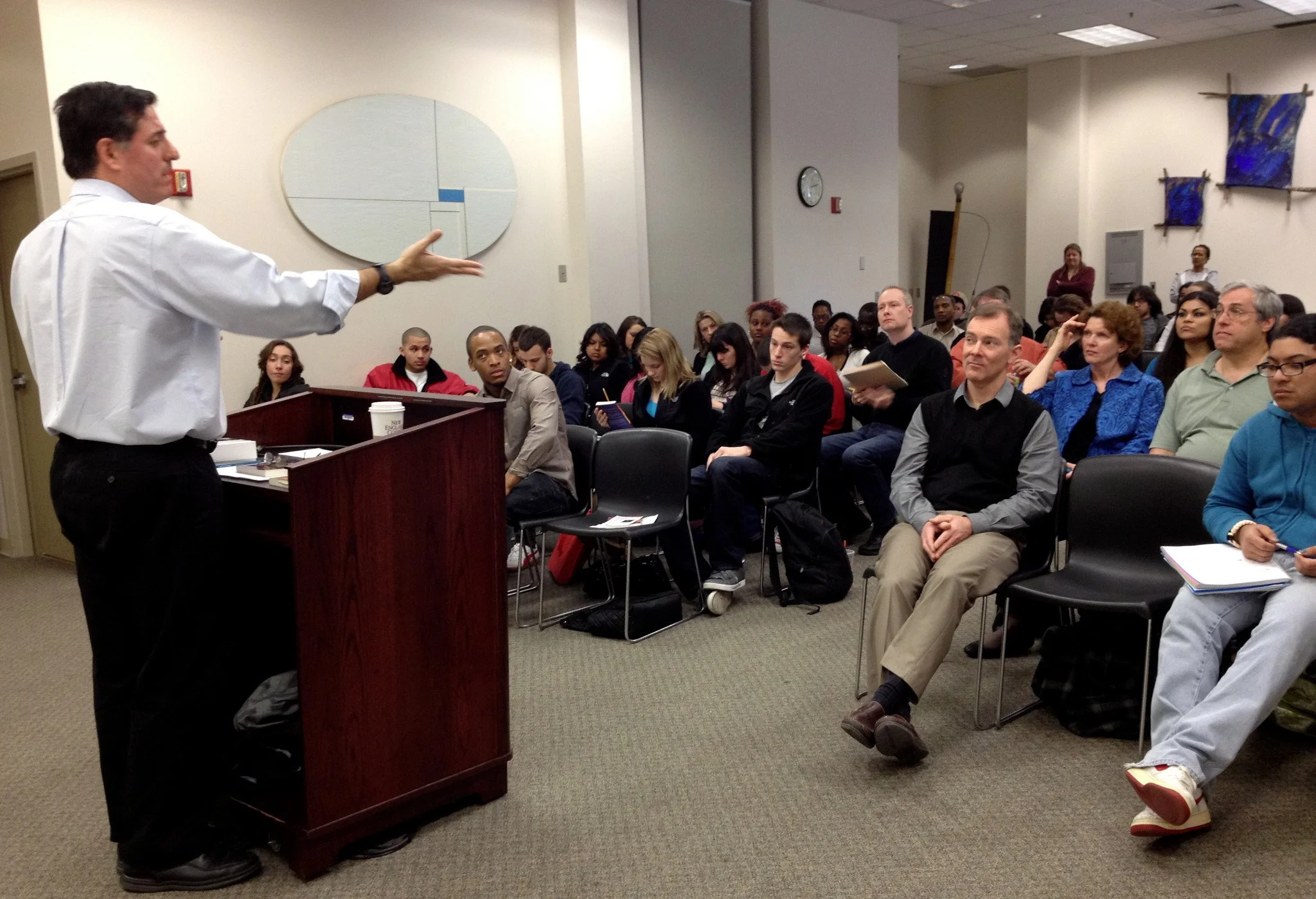 Sergio Troncoso answering questions at Housatonic Community College, Bridgeport, CT, 2013.