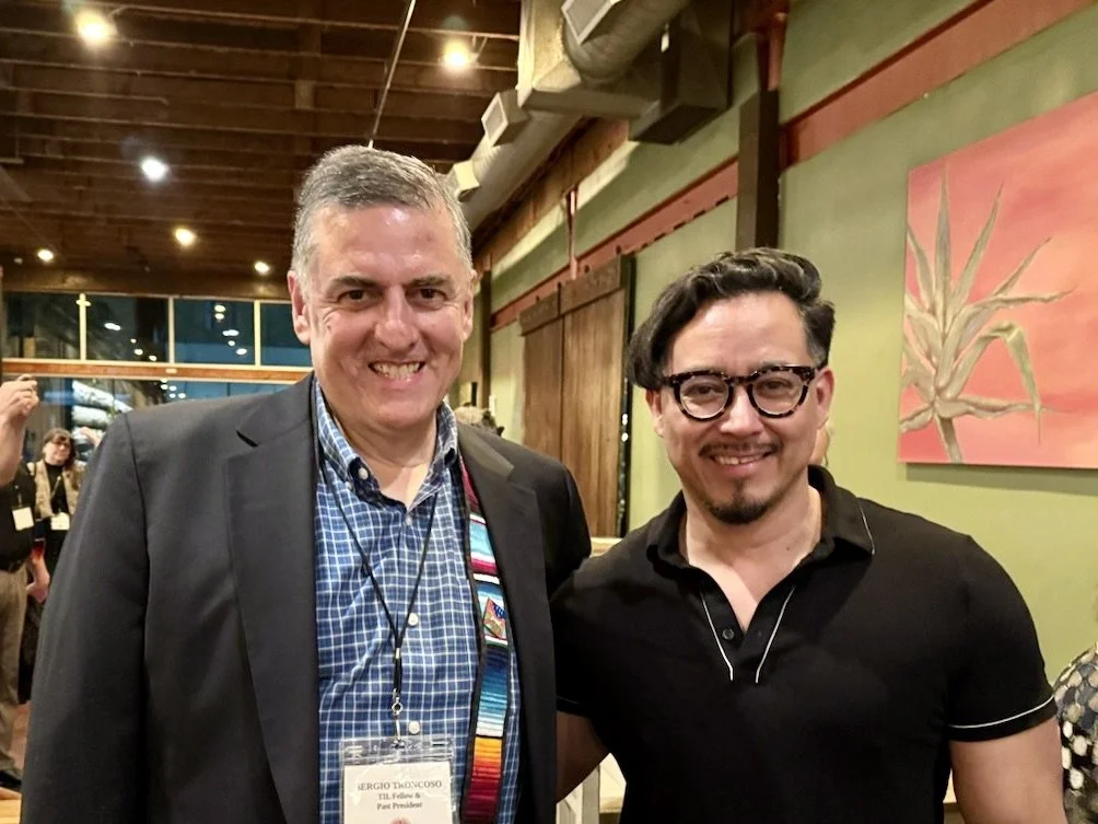 Sergio Troncoso and Octavio Quintanilla at annual banquet, Texas Institute of Letters, Brownsville, TX, April 26, 2025.