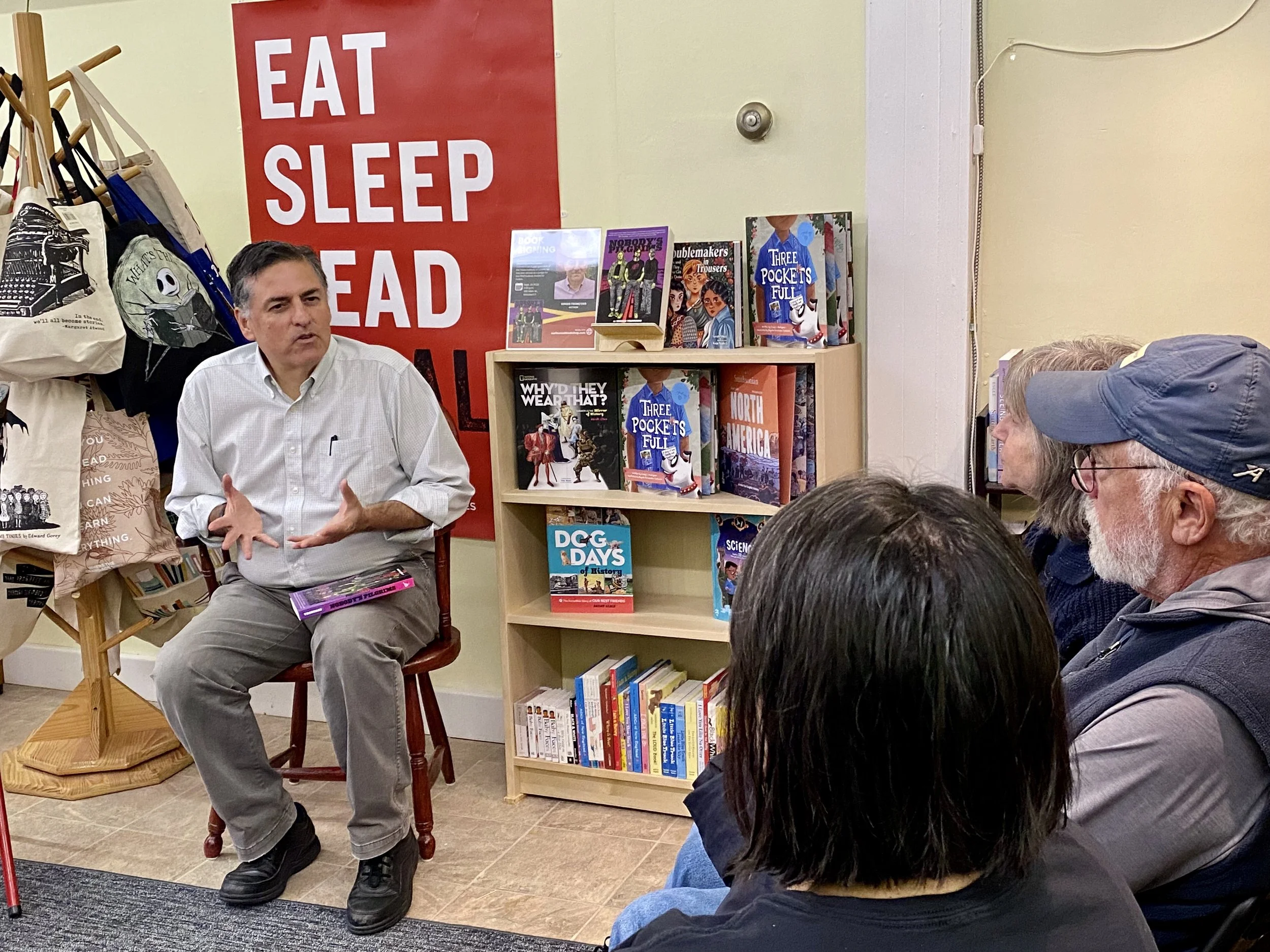 Sergio Troncoso at Curious Cat Book Shop in Winsted, CT, 2023.