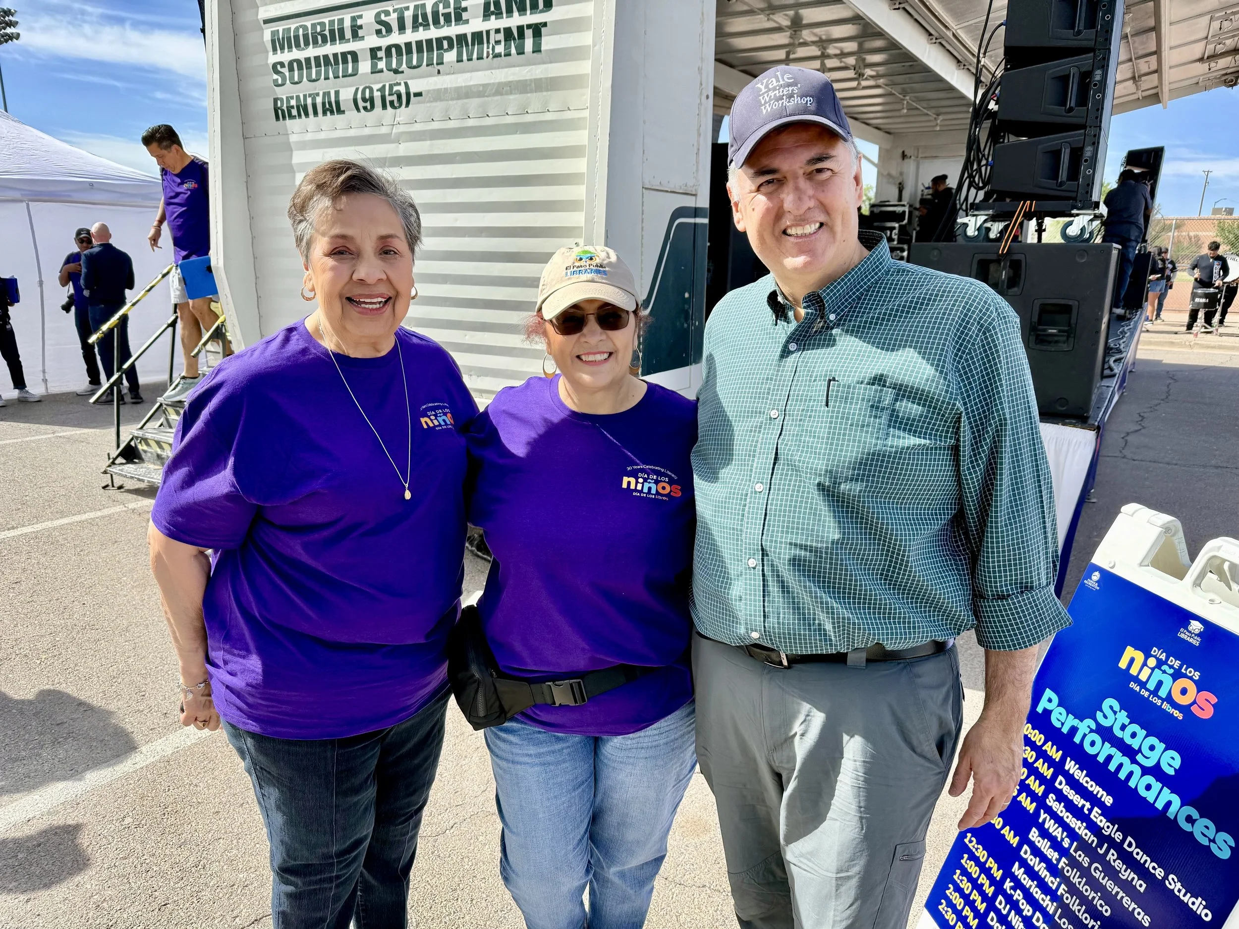 Lily Limon, Norma Martinez, and Sergio Troncoso at Dia de los Ninos/Dia de los Libros festivities in Ysleta, Texas on April 25, 2026.