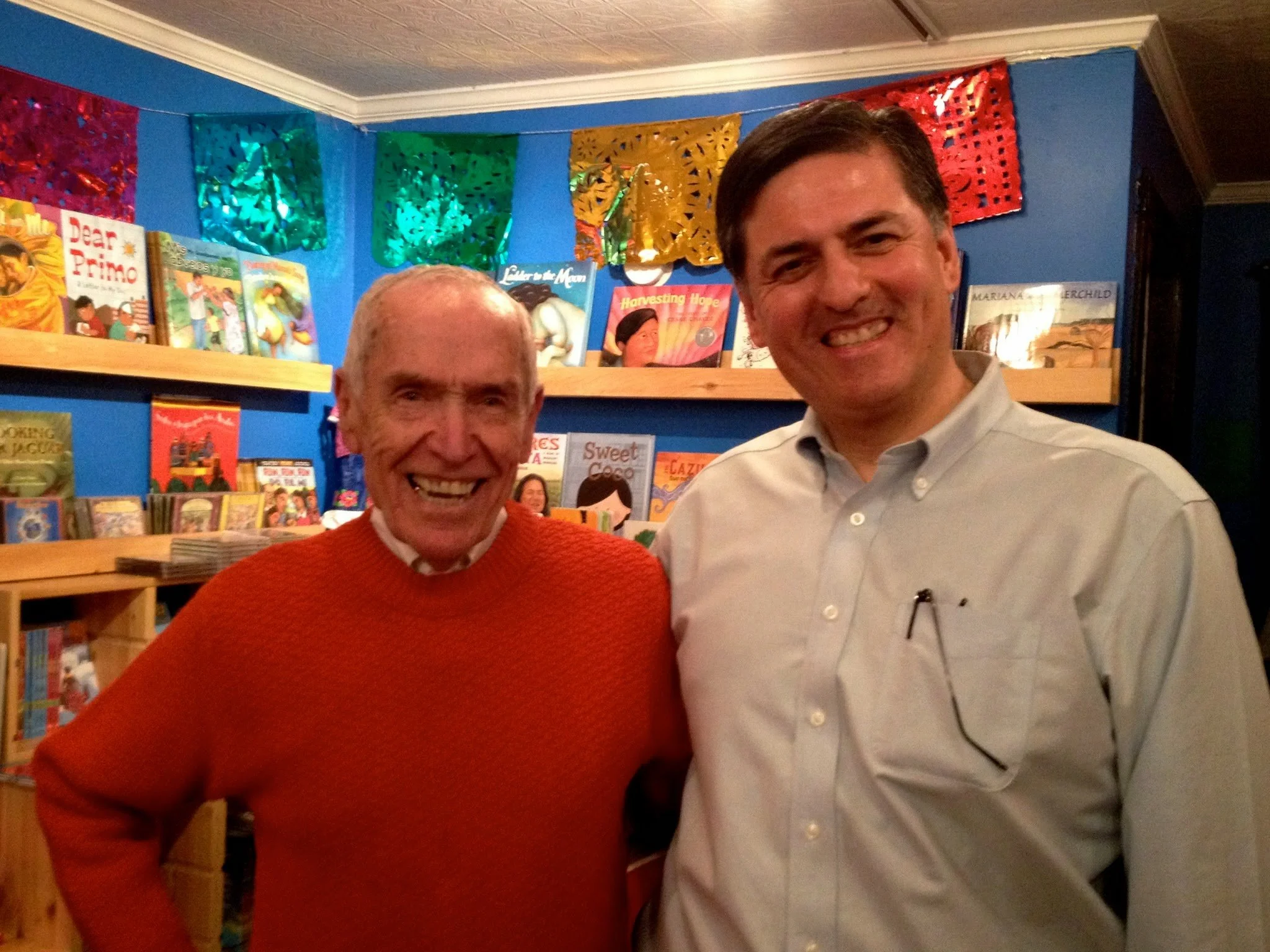 Rolando Hinojosa-Smith and Sergio Troncoso at La Casa Azul Bookstore, New York, NY, 2014.