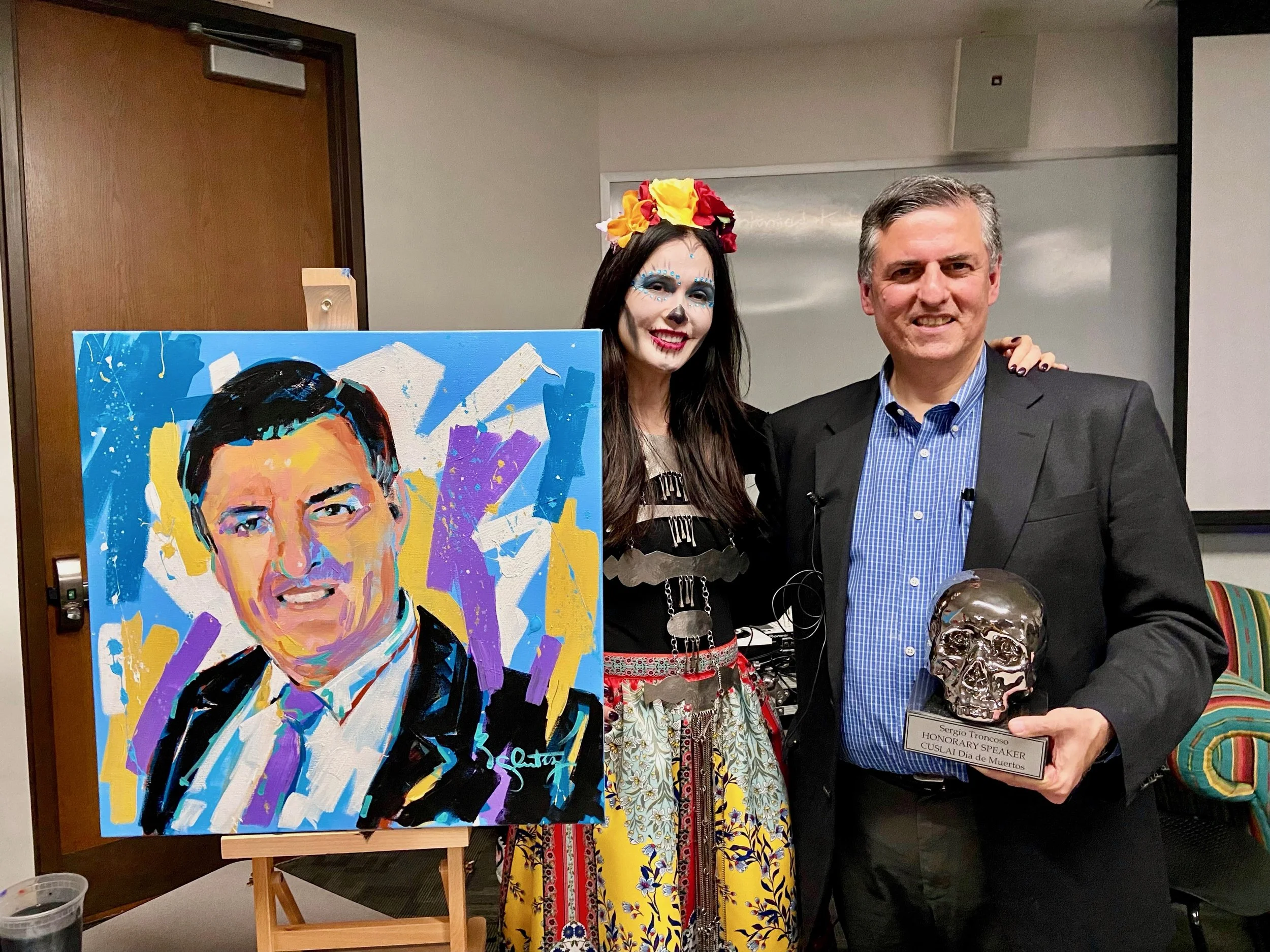 Dr. Toni Munoz-Hunt and Sergio Troncoso at University of Texas at Dallas for Dia de los Muertos, 2022.
