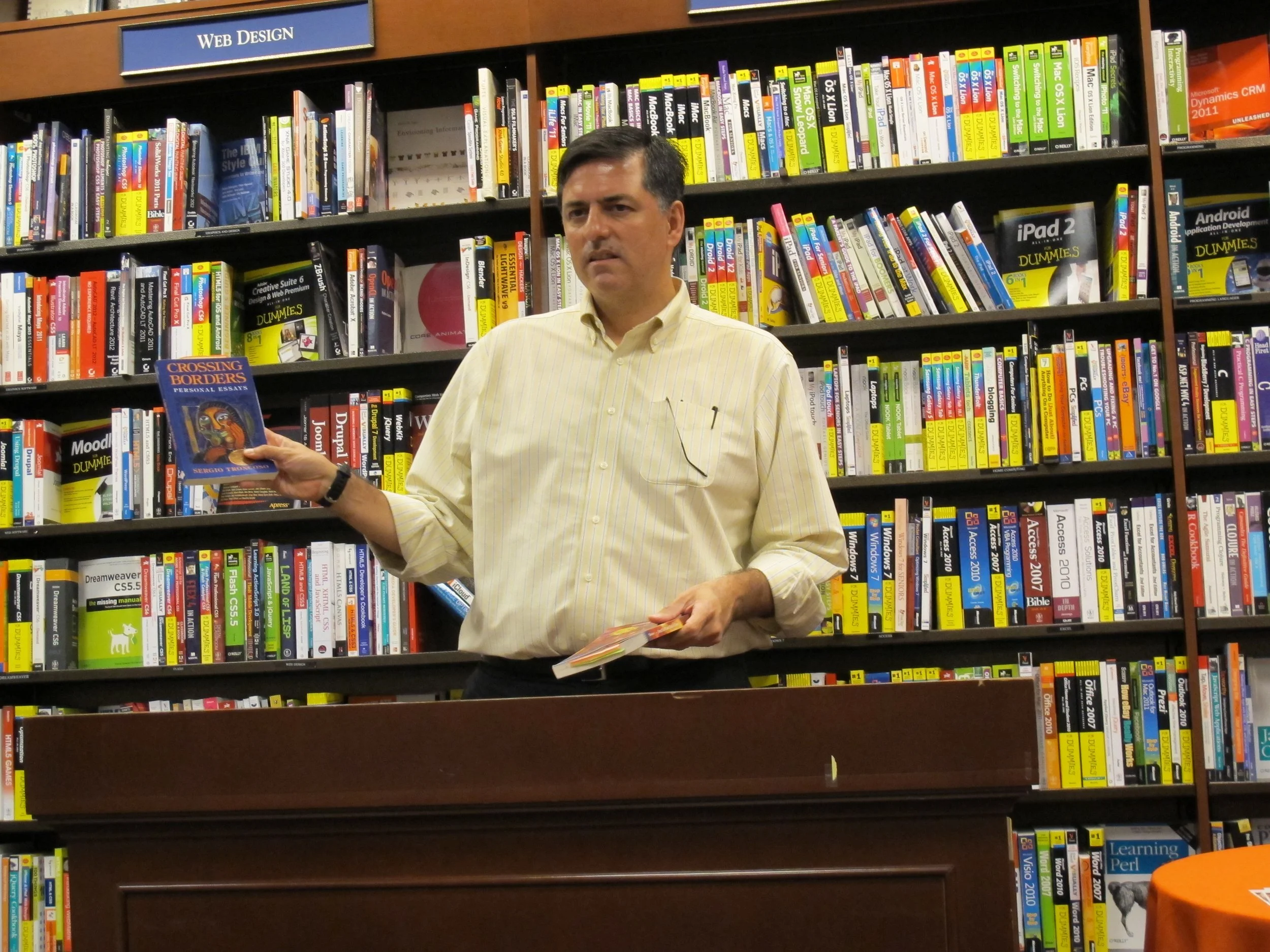 Sergio Troncoso answering questions from audience at The Yale Bookstore, New Haven, CT, 2012.