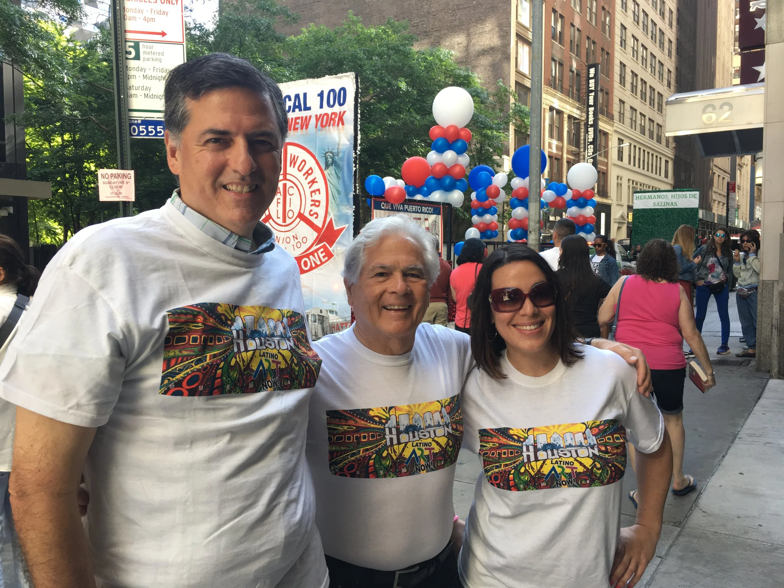 Sergio Troncoso, Nicolas Kanellos, Alidis Vicente at the Puerto Rican Day Parade in New York City, 2019.