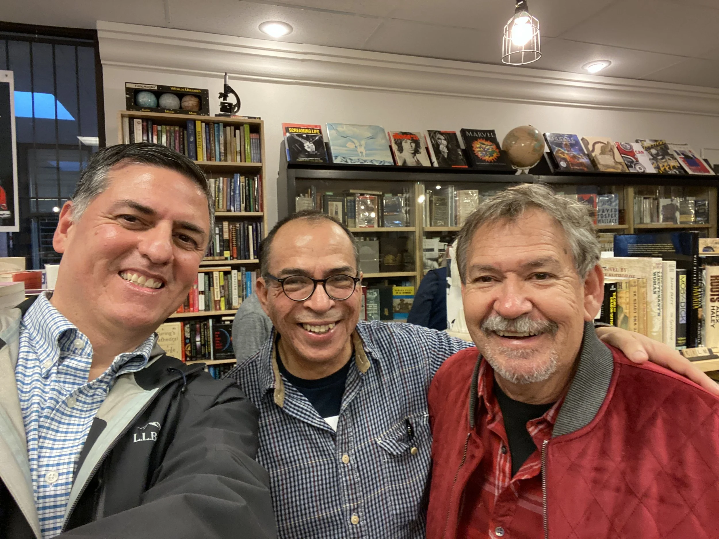 Sergio Troncoso, Alfredo Corchado, Benjamin Alire Saenz at Literarity Book Shop in El Paso, TX, 2019.