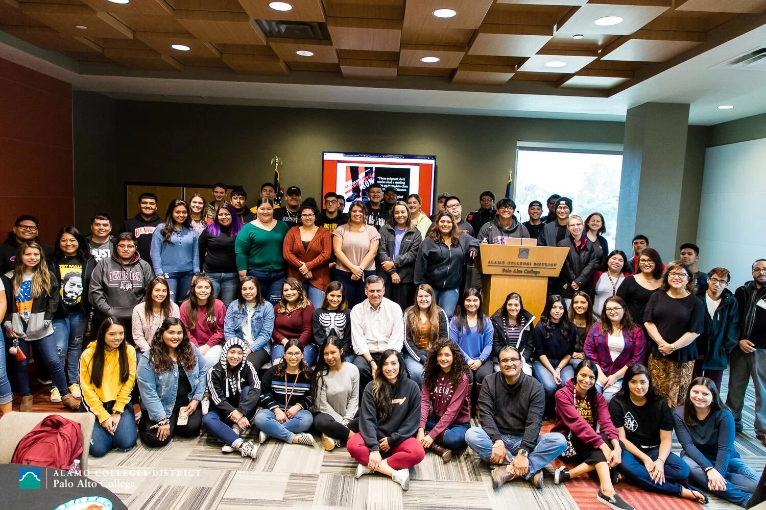 Sergio Troncoso with students at Palo Alto College, 2019.