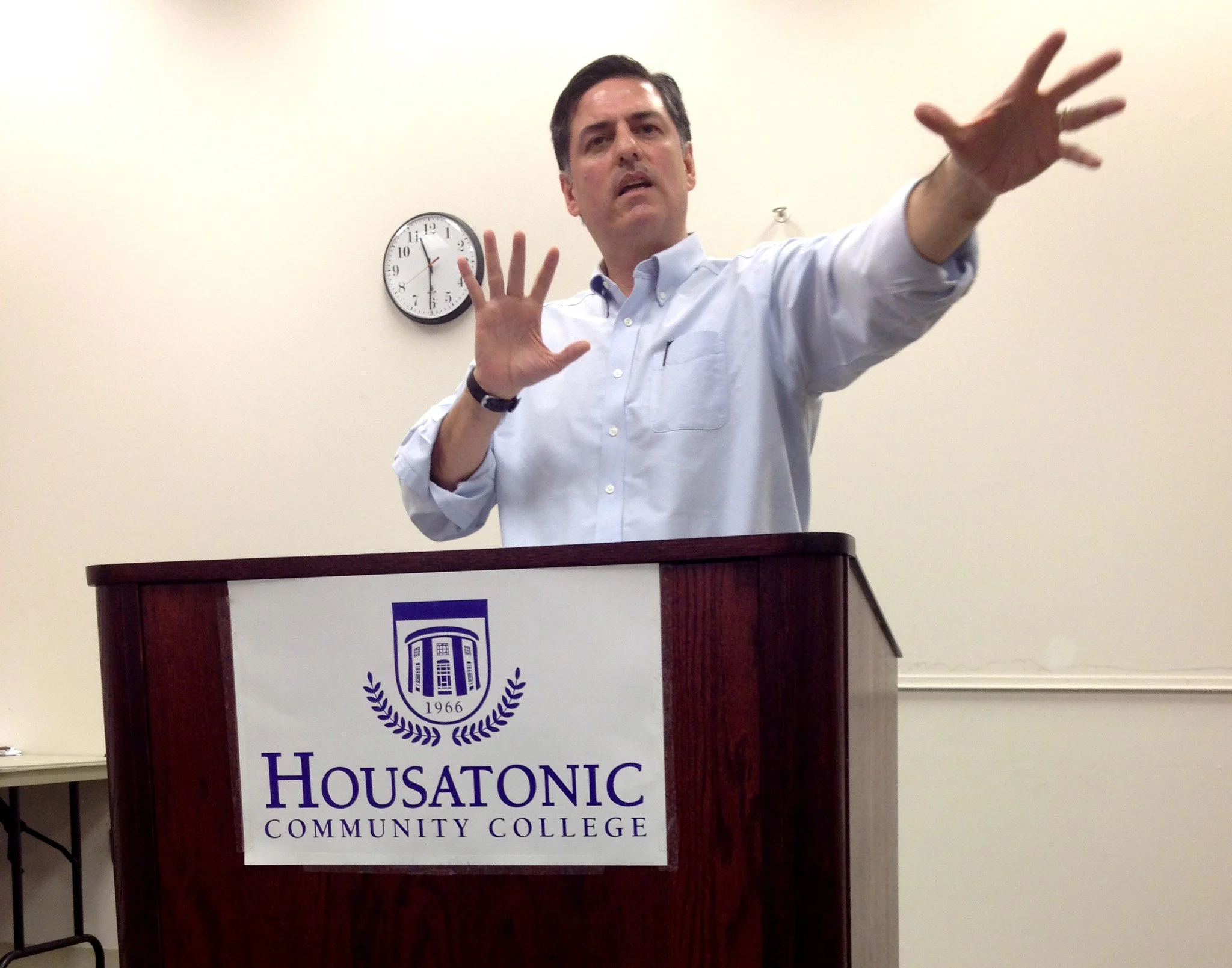 Sergio Troncoso talking at Housatonic Community College, Bridgeport, CT, 2013.