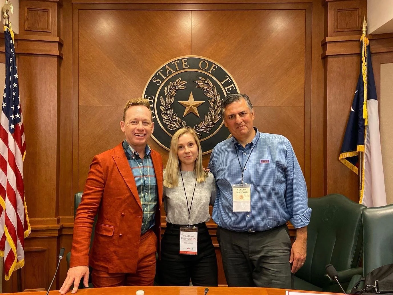 Silas House, Hillery Hugg, and Sergio Troncoso at Texas Book Festival in 2022.
