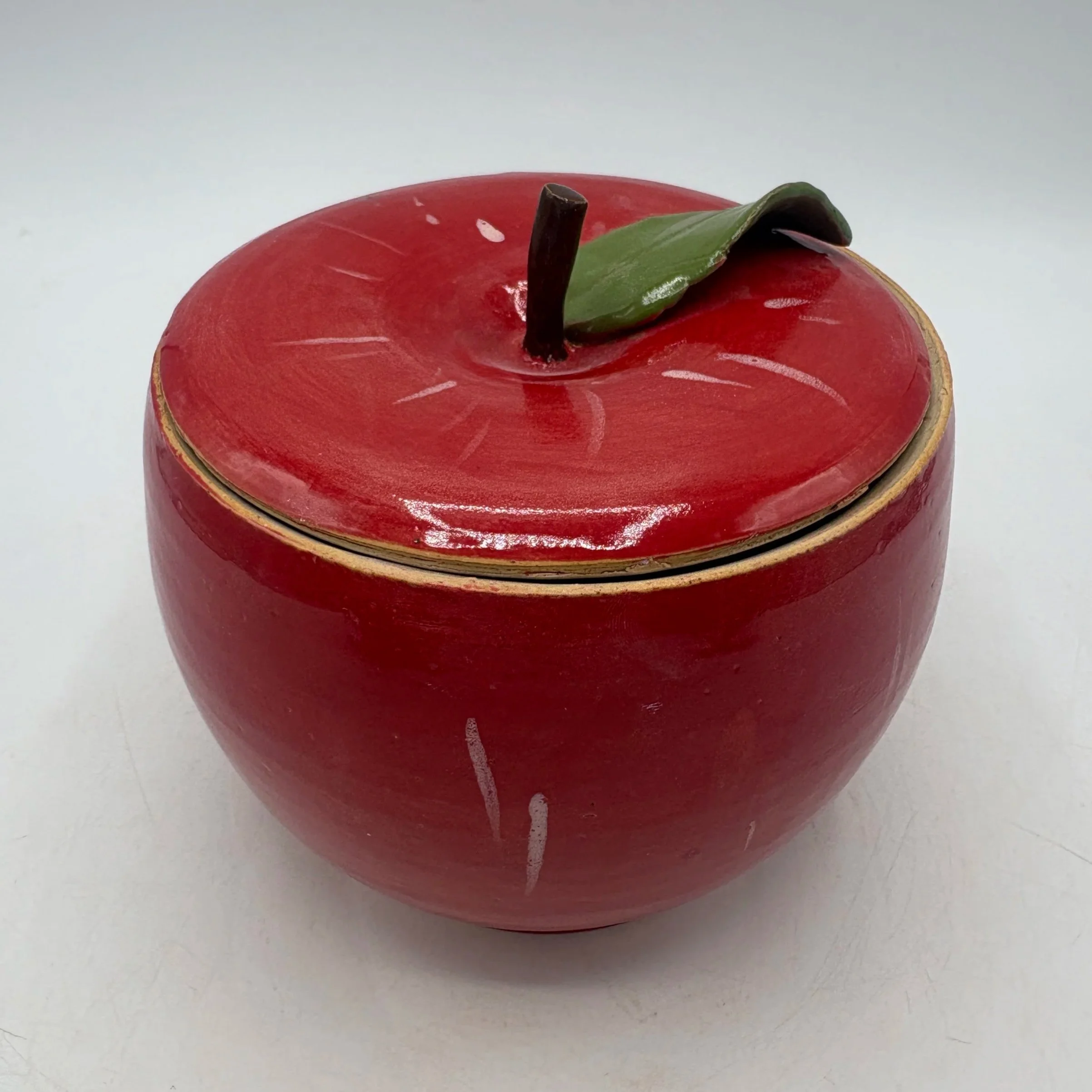 Wheel thrown and altered apple jar, painted with underglaze, fired to cone 06 oxidation