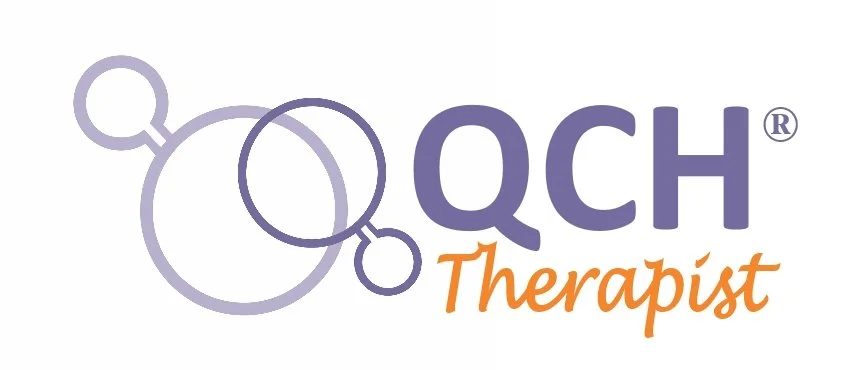 Logo for QCH Therapist featuring abstract circles and the text 'QCH Therapist' in purple and orange.