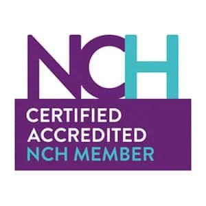 NCH Certified Accredited NCH Member logo with purple and teal colors.