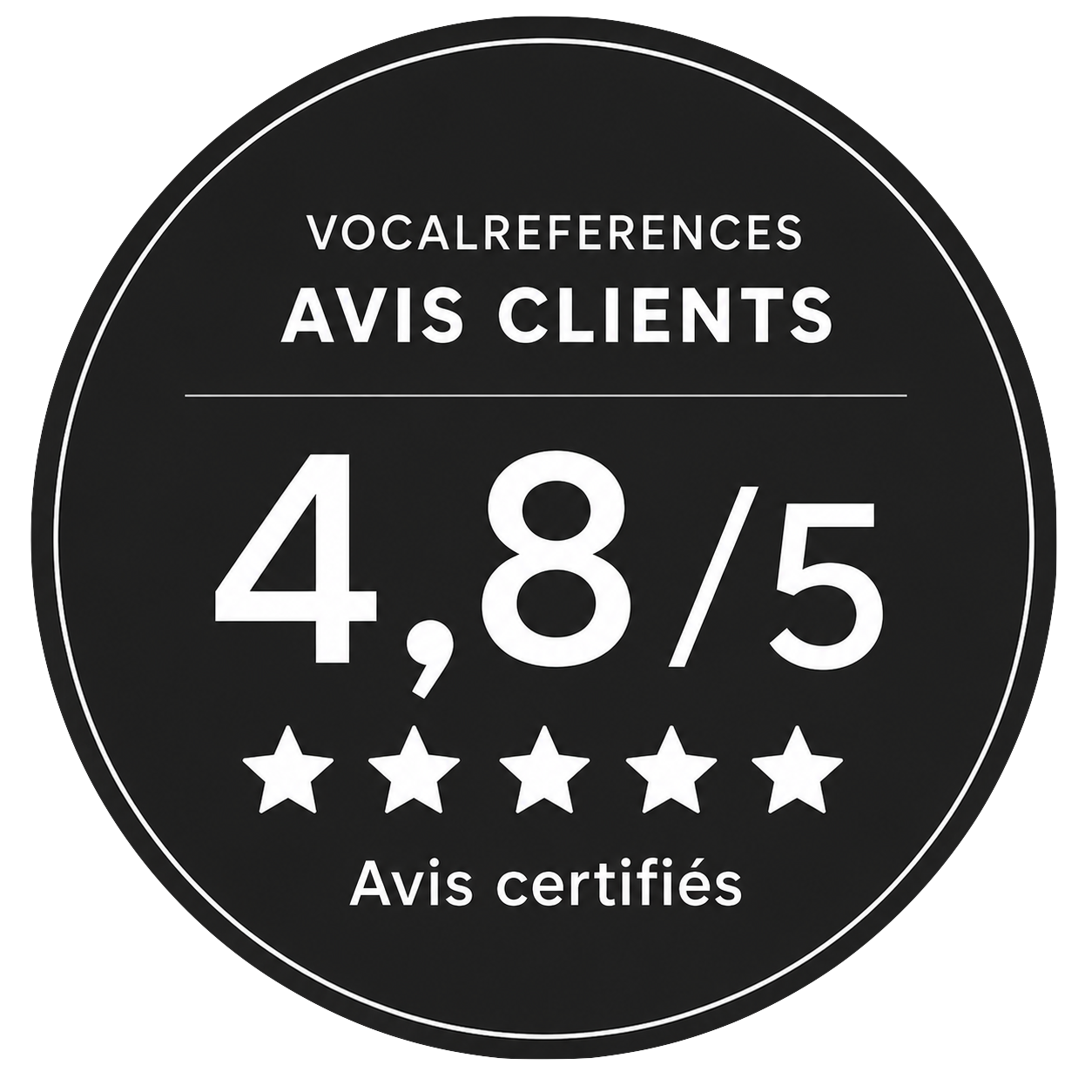 Évaluation de client pour Vocal References, note de 4,8 sur 5 étoiles, avis certifiés.