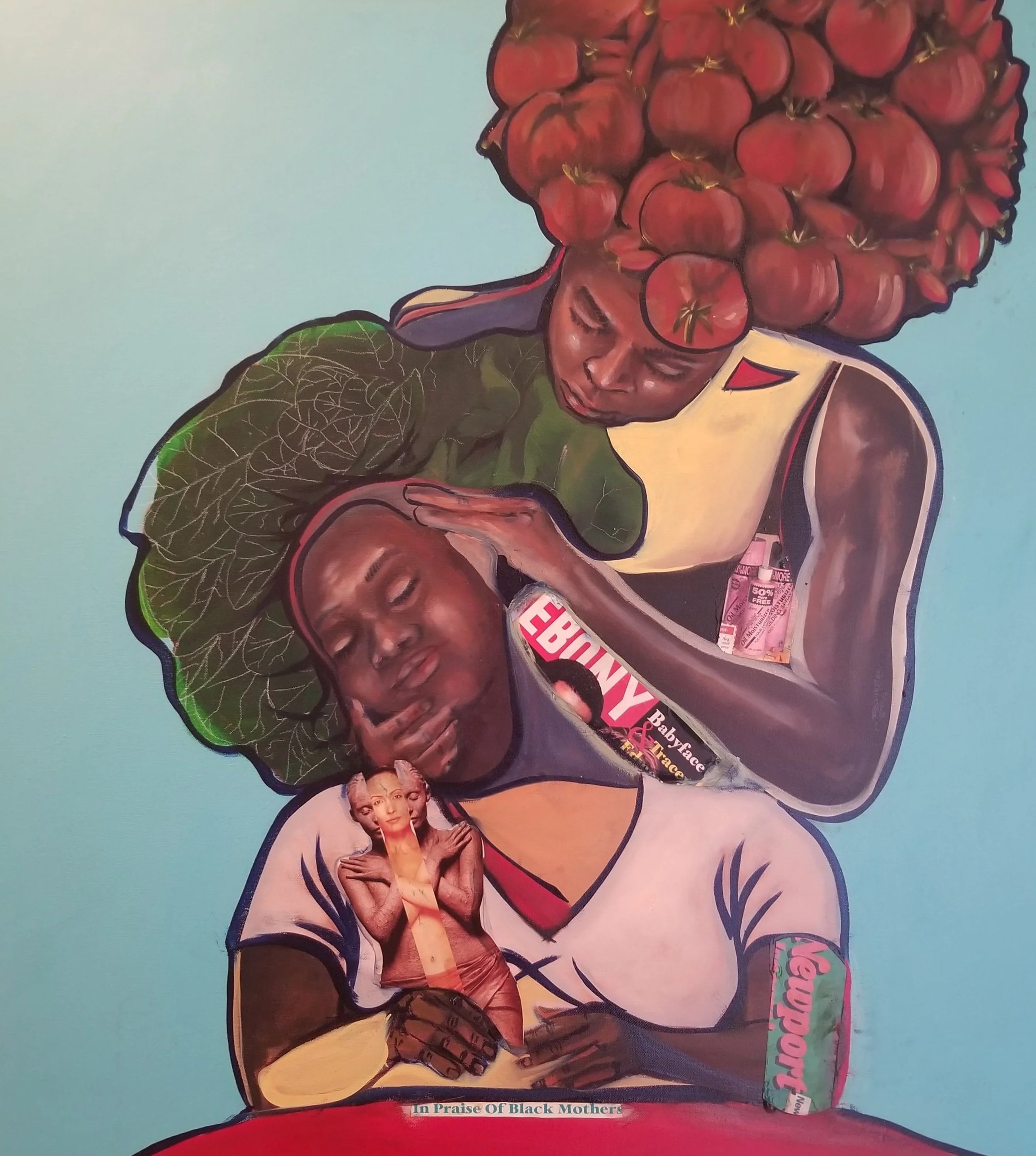 SOLD!!!! 

"Shut IT UP" 40x40 Mix Media 

Influenced by Rap artist Jay Z's song, Simile. The song was based on his mother's life. Therefore I was reminded of my mother. 

Watching my mom braid my sister's hair was very entertaining. My sister hair wo