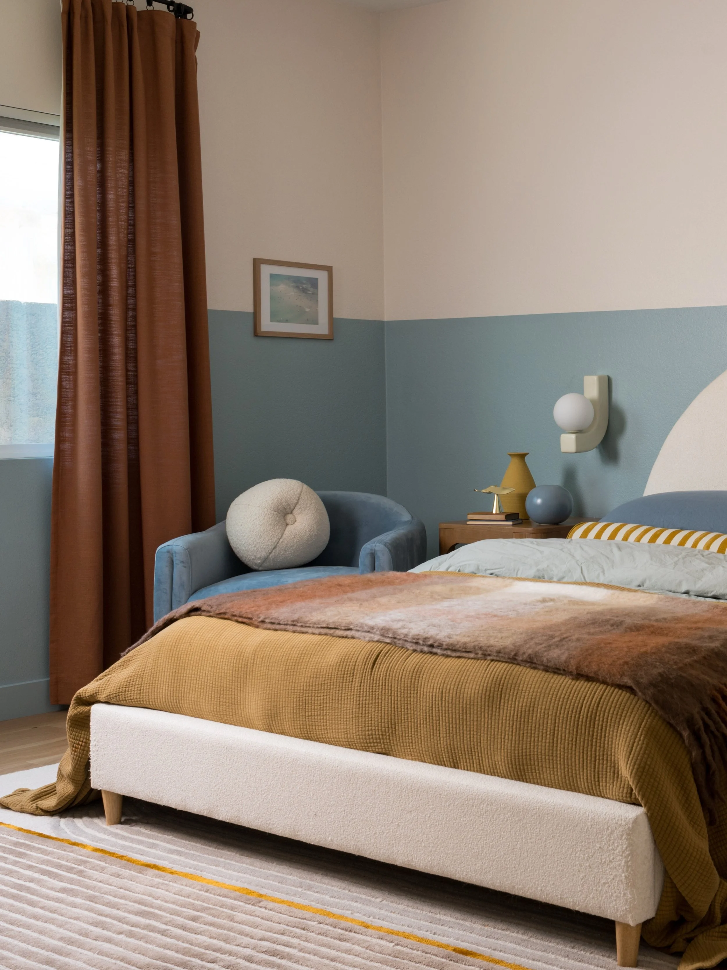 The kind of guest room you want to claim for yourself. Cozy layers, a colorful yet soothing color palette, and some fun accessories are a perfect combo. 

Project #StayInWestchester 
Design @stayinteriors_la 
Styling @l.e._m.o 
Photos @charlotteleaph