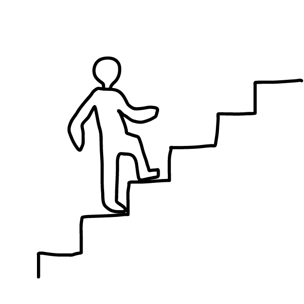 Line drawing of a person ascending stairs