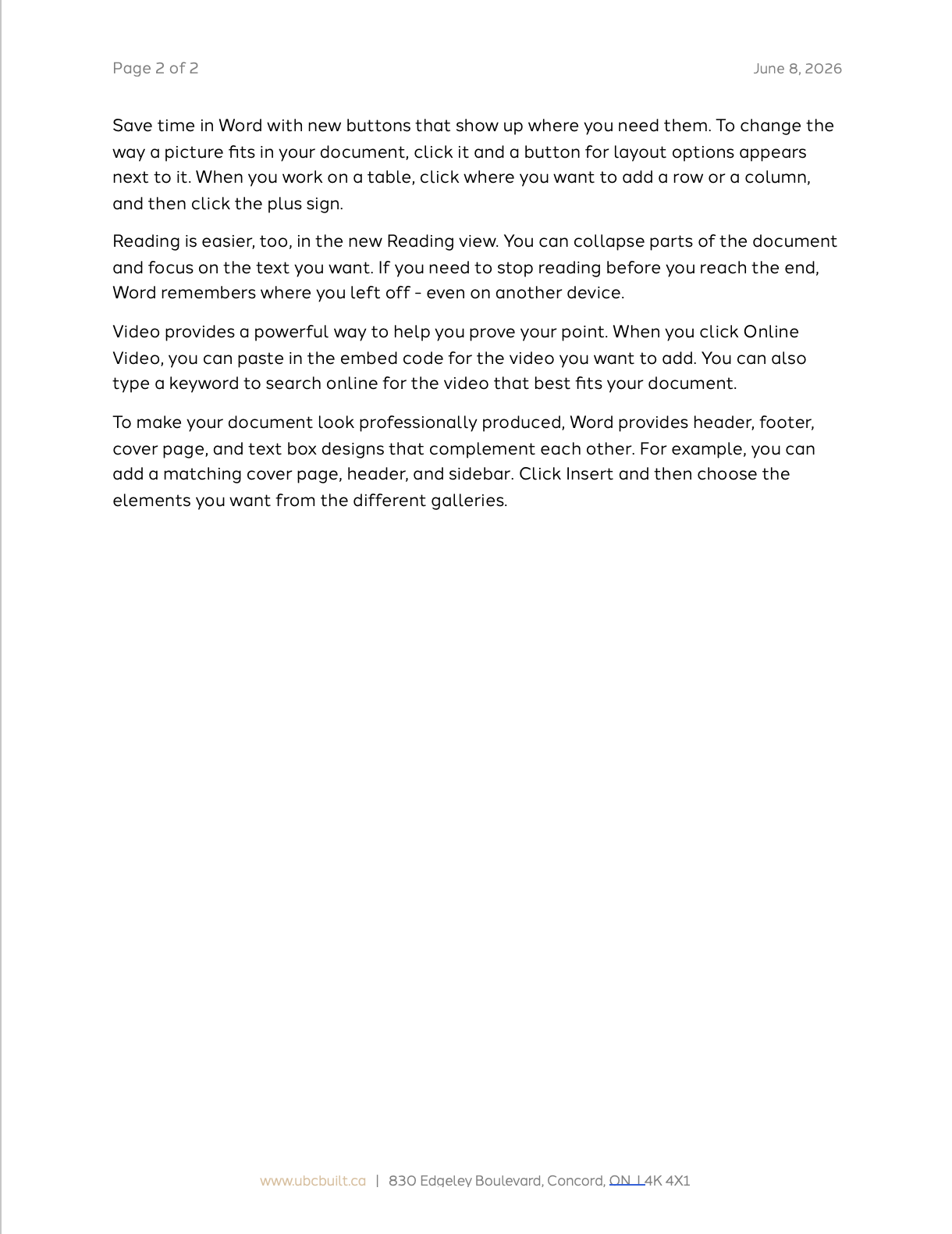 For this letterhead, I enabled the functionality in Word so that the contact info appears in the footer for subsequent pages of a multi-page document. (2026)