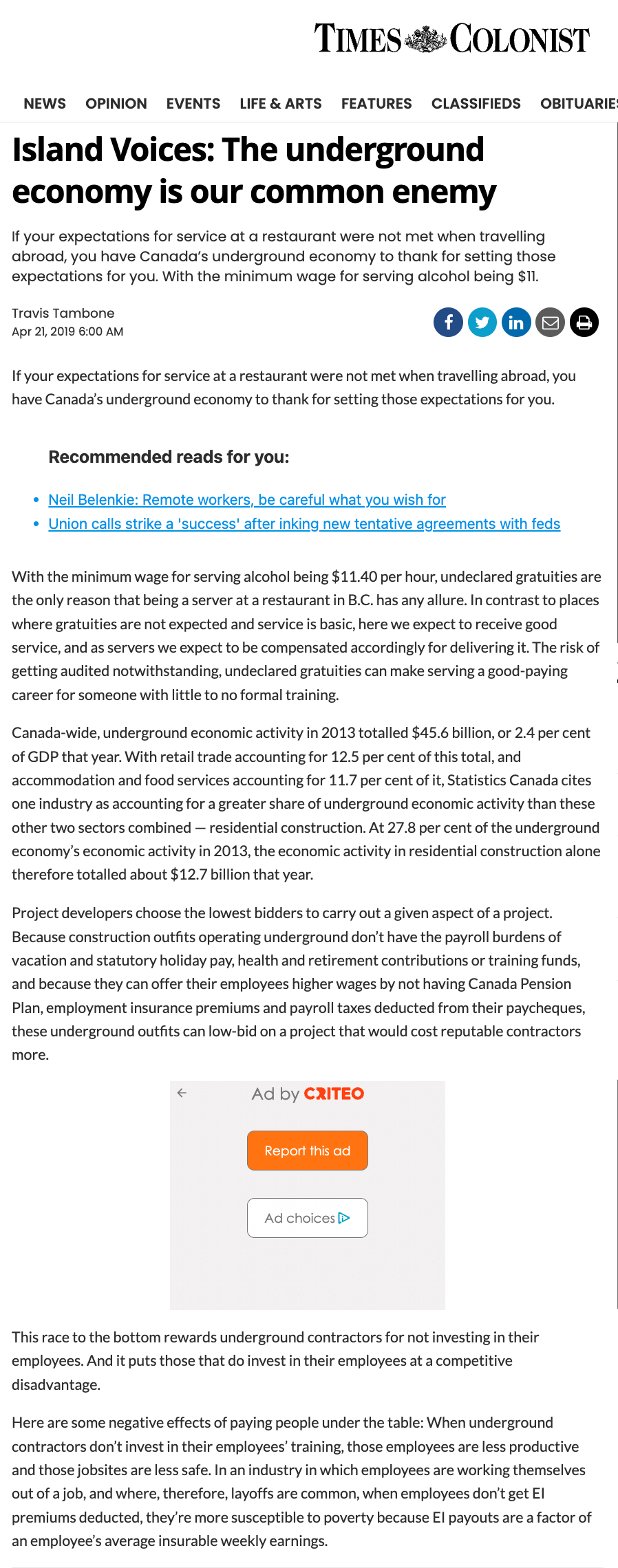 An op-ed article I wrote in 2019 as part of the United Brotherhood of Carpenters' annual Tax Fraud Days of Action campaign.