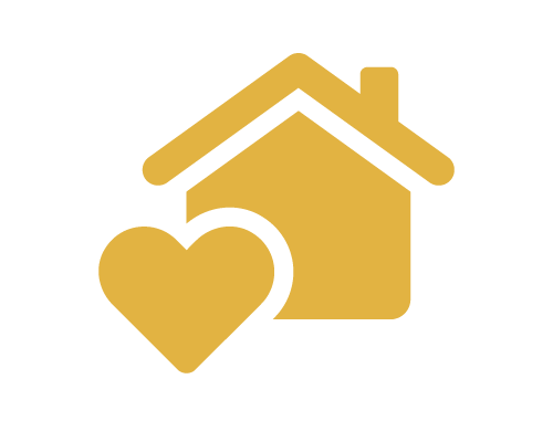 Icon of a house with a heart symbol in front of it.