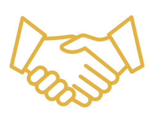 Line drawing of two hands shaking, symbolizing agreement or partnership.