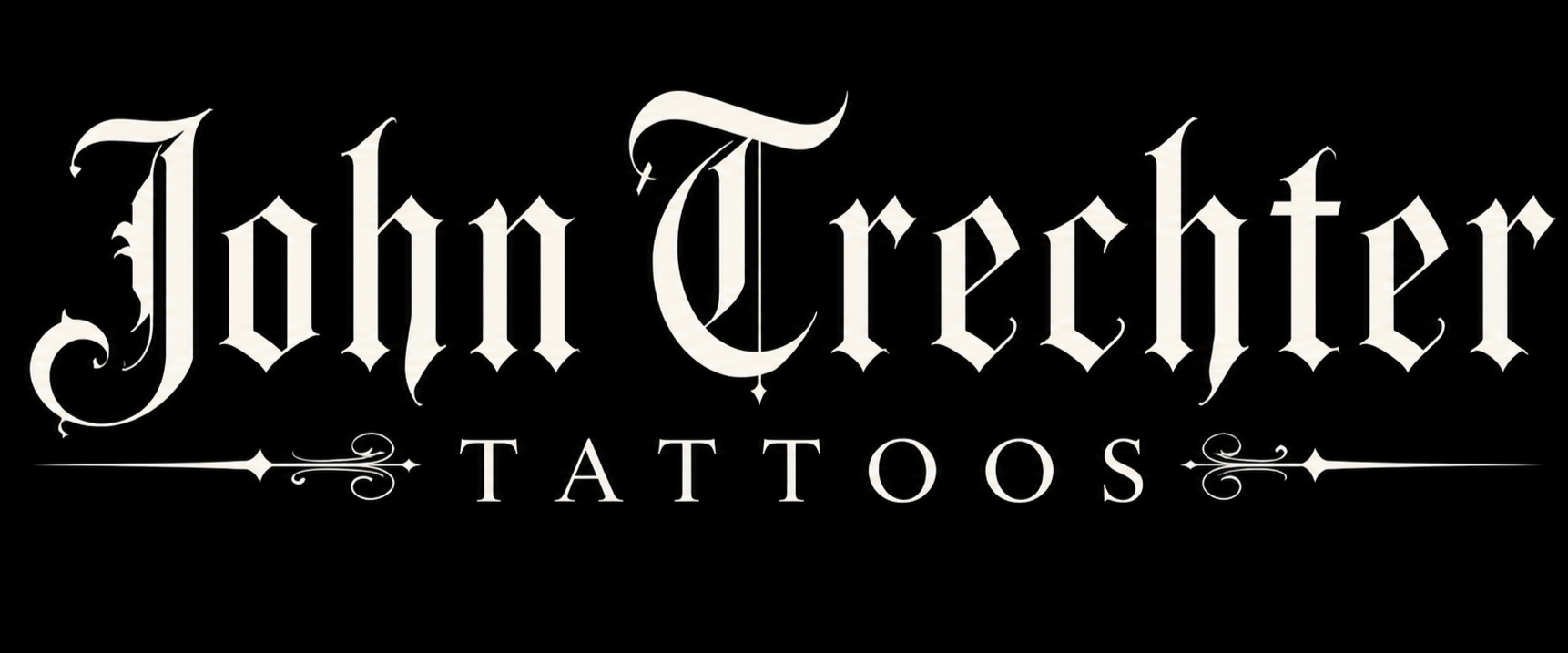 Jobe Trefther Tattoos logo in black and white with gothic font and decorative lines.