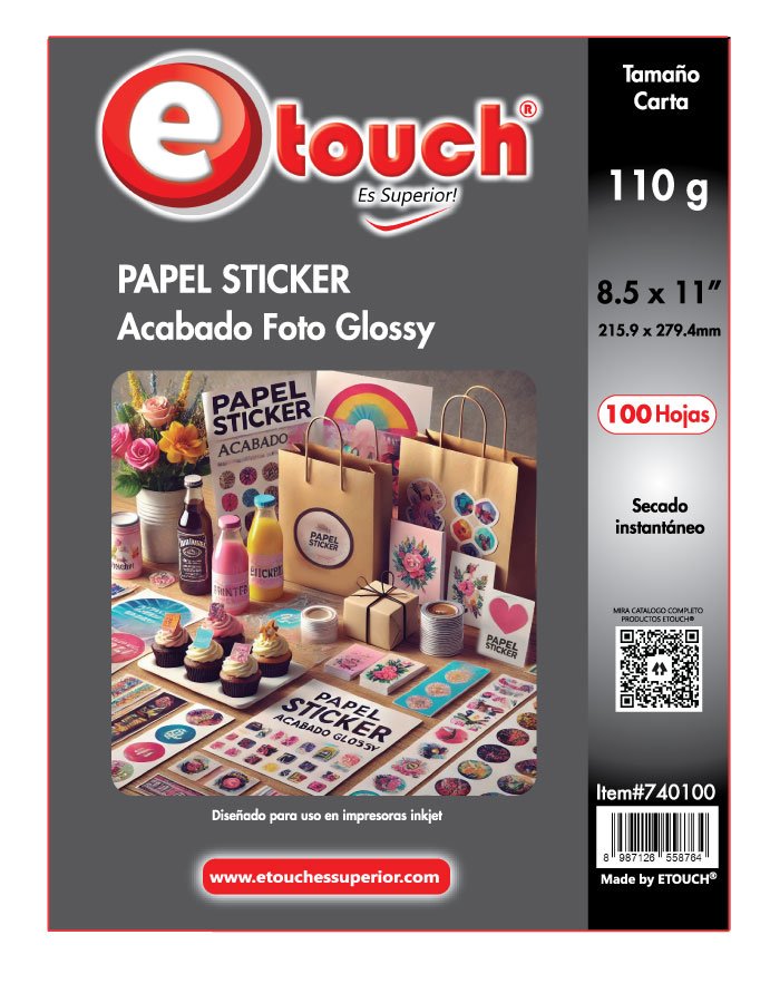 PAPEL FOTO STICKER CARTA, 100 HOJAS ETOUCH®
