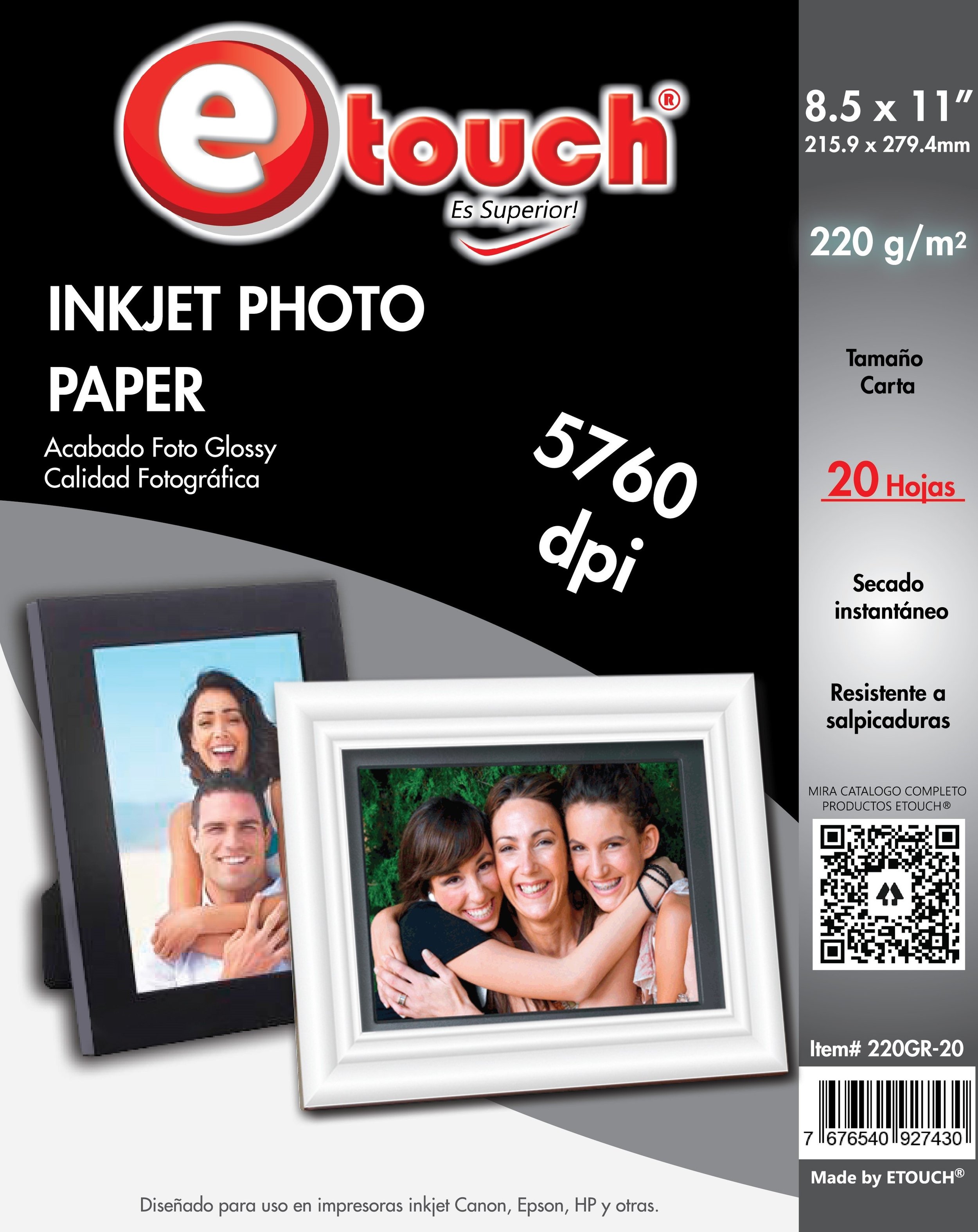 PAPEL FOTO CARTA 20 HOJAS ETOUCH®