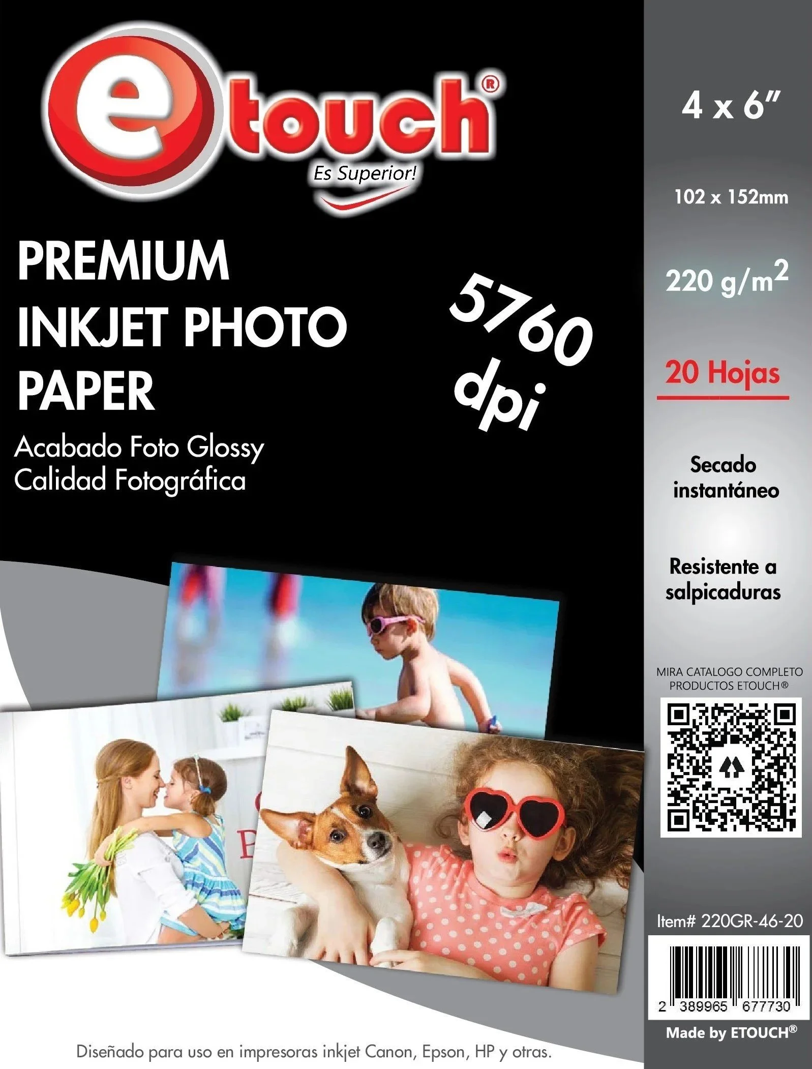 PAPEL FOTO 4X6" 20 HOJAS ETOUCH®