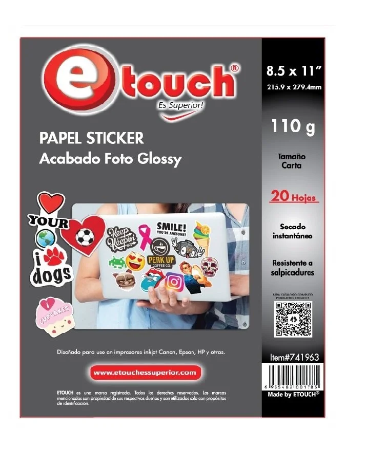 PAPEL FOTO STICKER CARTA, 20 HOJAS ETOUCH®