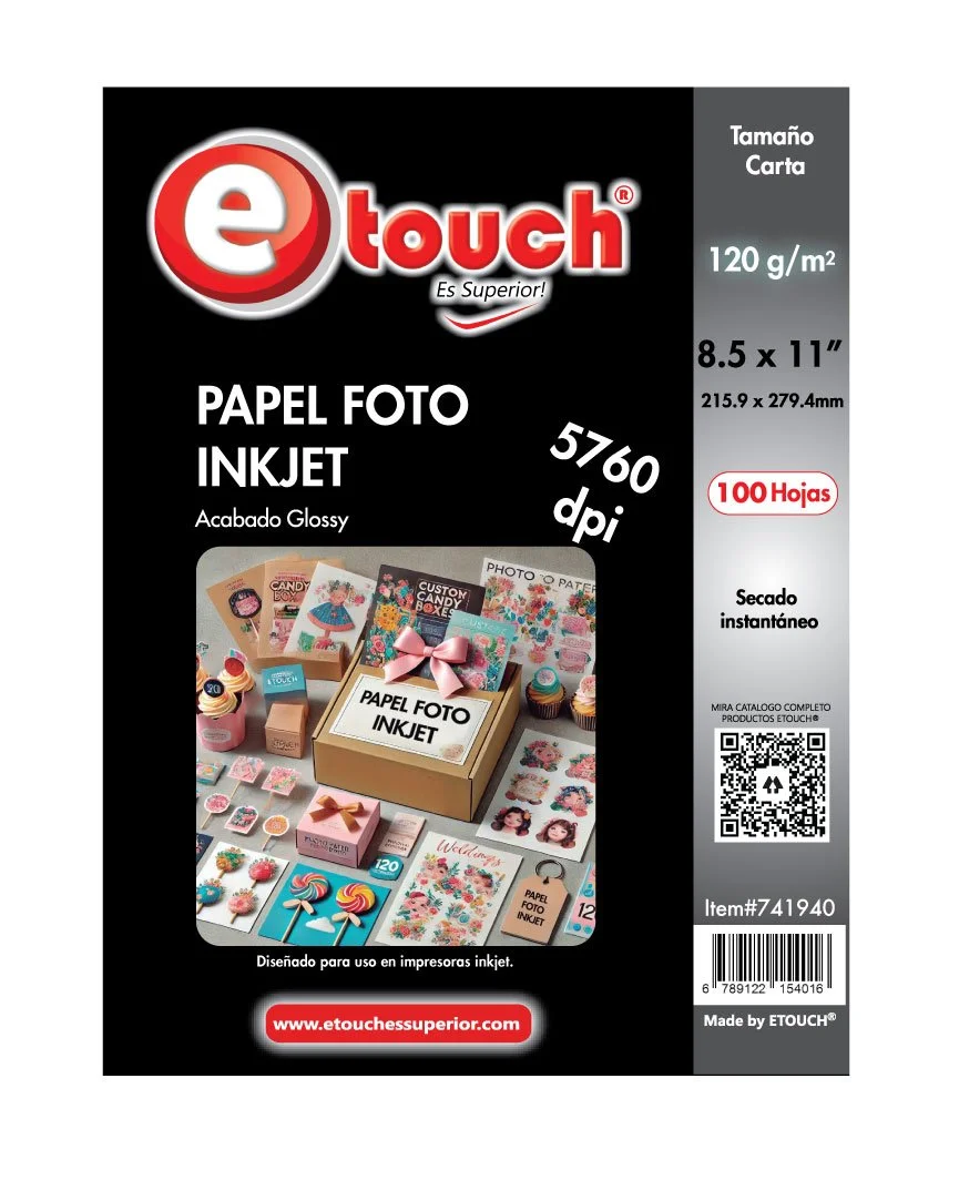 PAPEL FOTO CARTA, 120GRS, 100 HOJAS ETOUCH®
