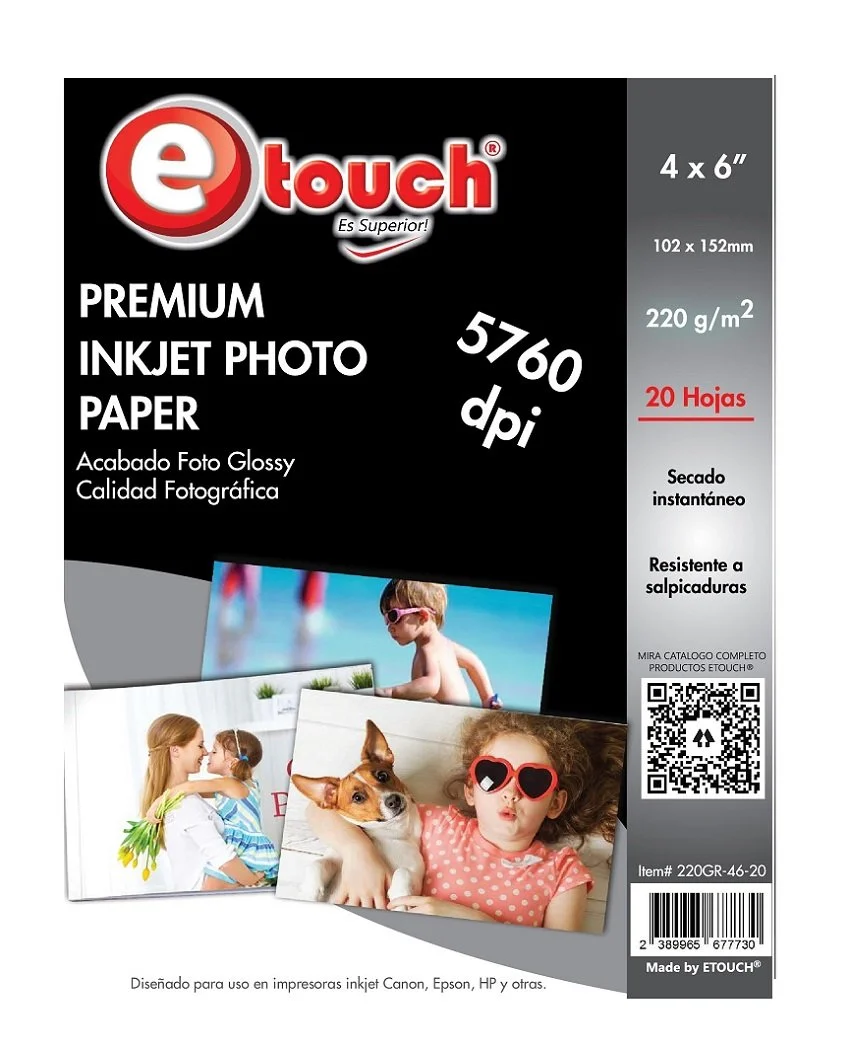 PAPEL FOTO 4X6" 20 HOJAS ETOUCH®
