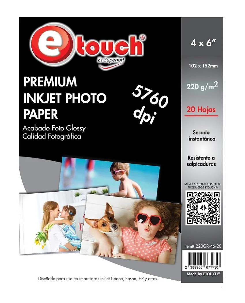 PAPEL FOTO 4X6 20 HOJAS ETOUCH