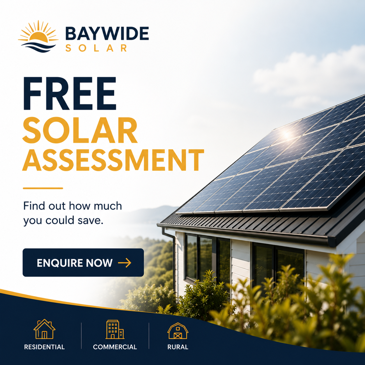 Baywide Solar free solar assessment for residential, commercial, and rural properties in the Bay of Plenty.
