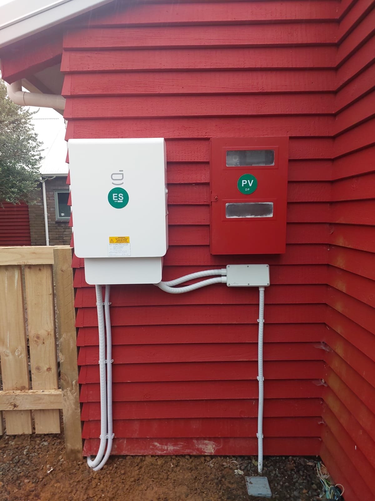 Solar inverter and electrical components installed as part of a residential solar energy system.