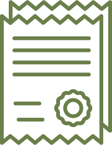 A green certificate or diploma with a ribbon or seal at the bottom, featuring lines of text.