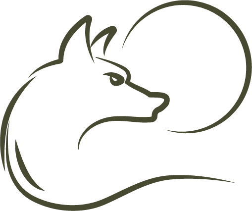 A minimalist line drawing of a fox with a circular background.