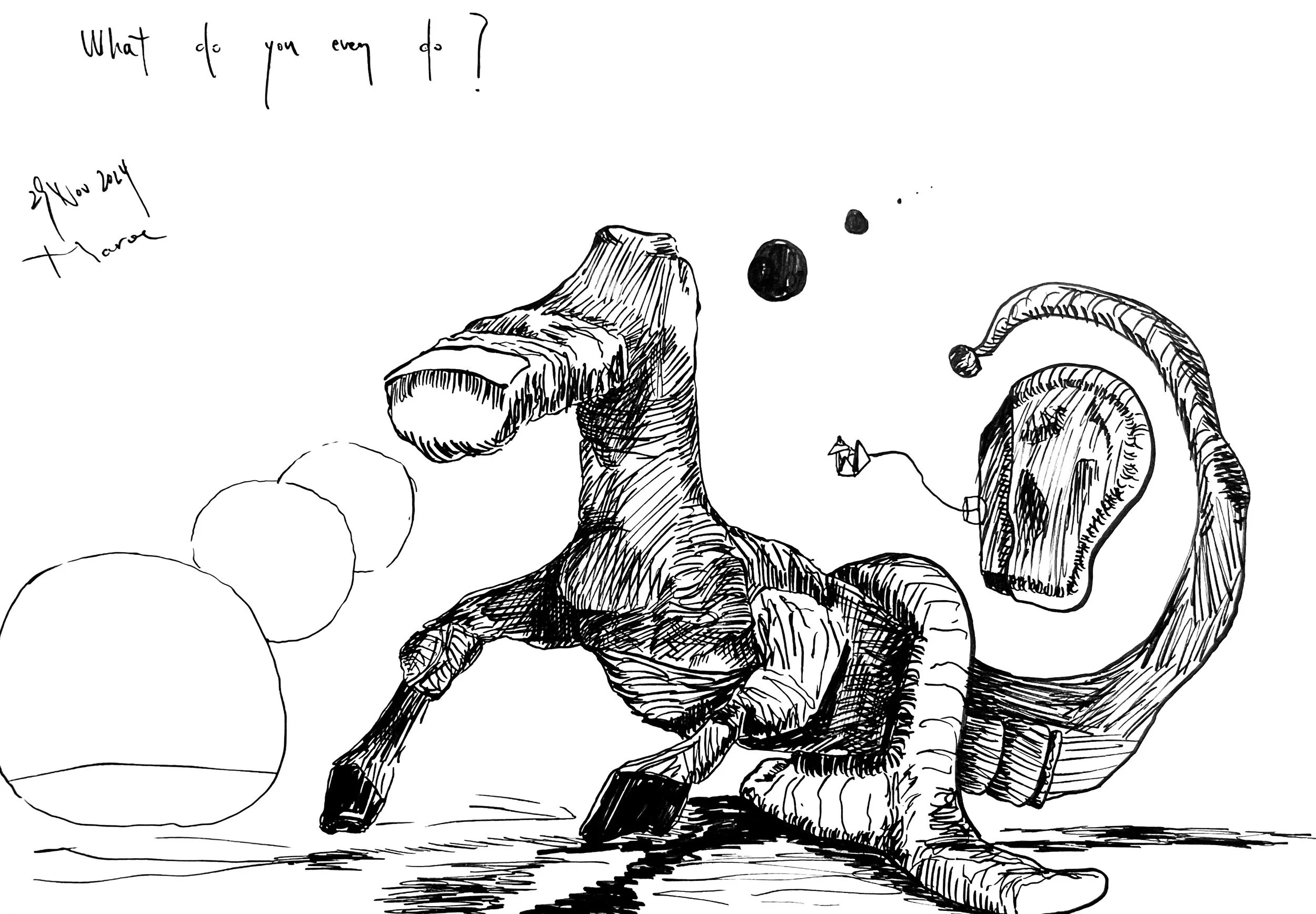 What Do You Even Do? (2024) Soft-tipped pigment marker on paper