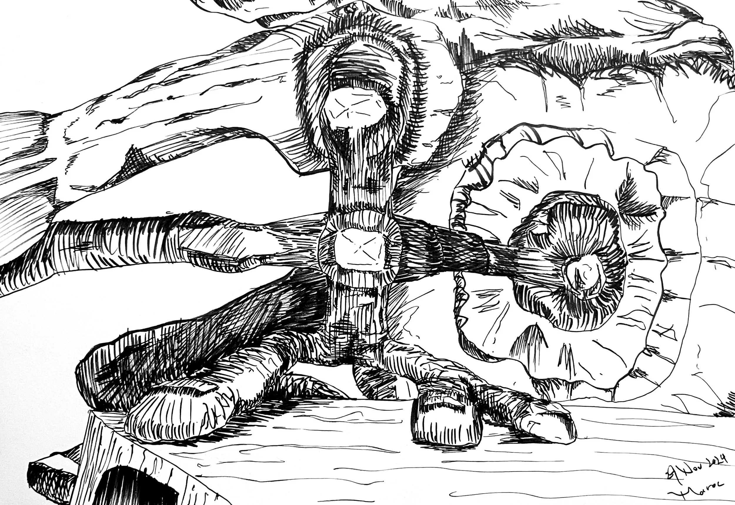 It's Kinda Dangerous There No? (2024) Soft-tipped pigment marker on paper