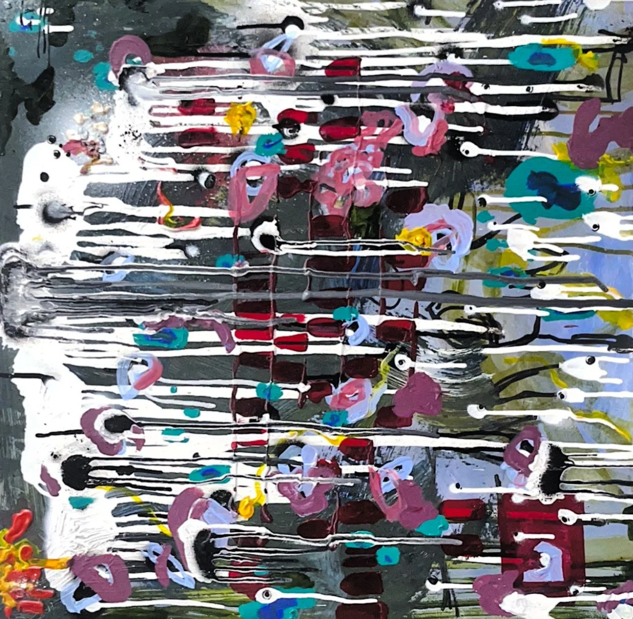 Postal Service for the Passive Reader (2026) Spray paint, acrylic and marker on board