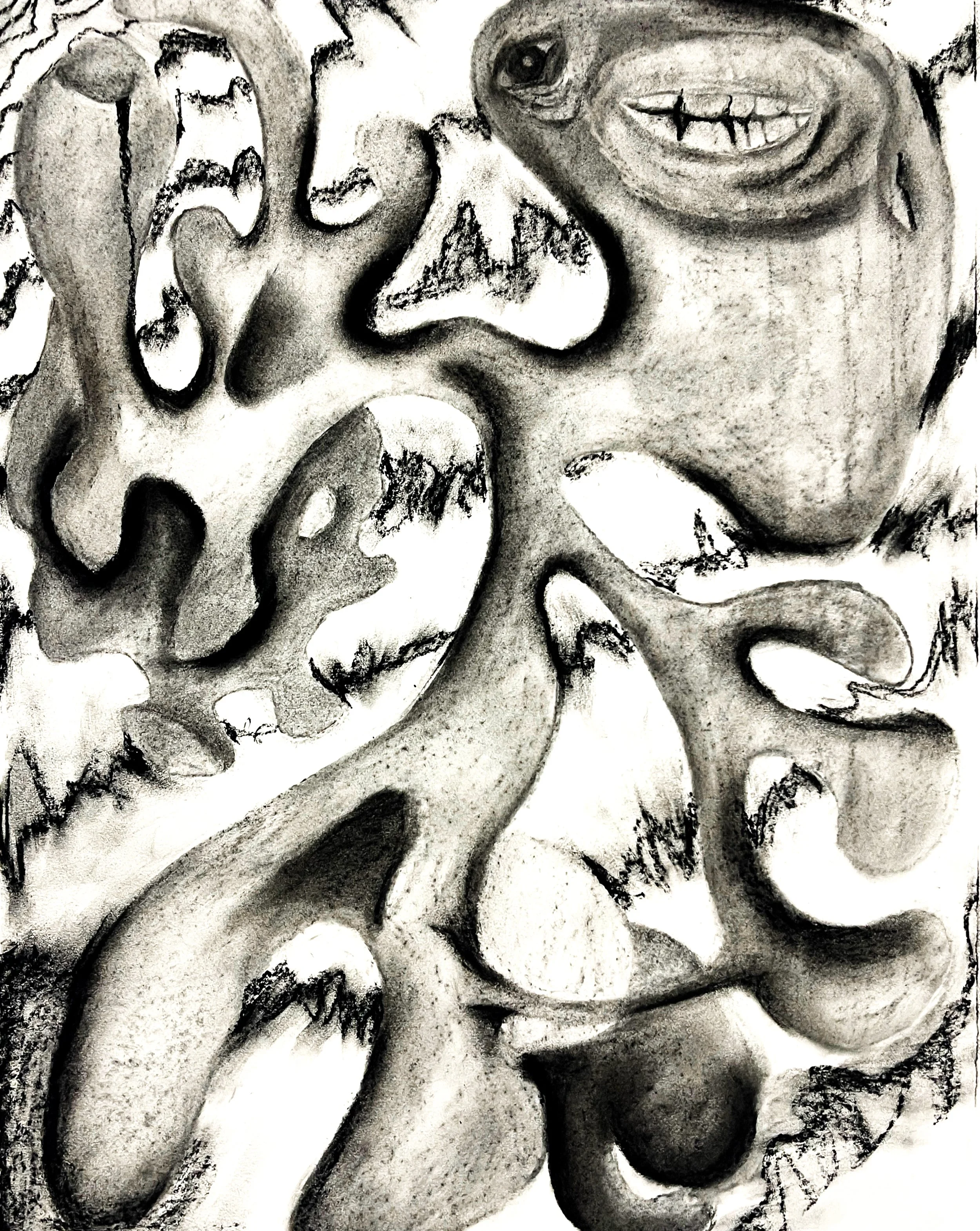 Little Man Wandering Sideways Looking Sad (2023) Charcoal and chalk on paper
