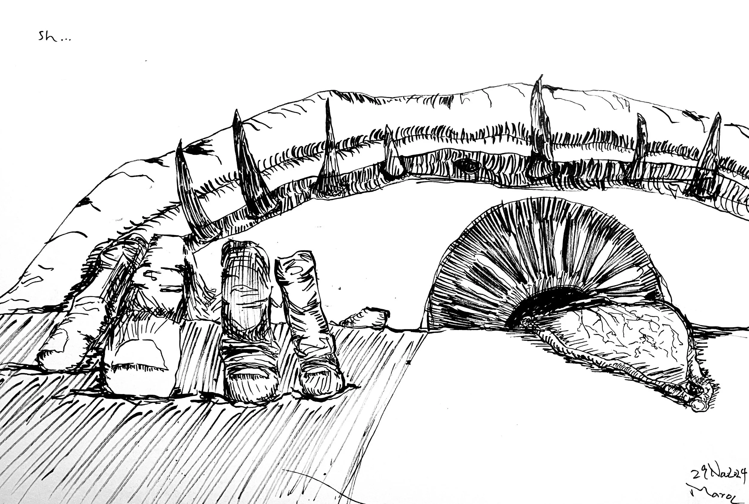 Sh... (2024) Soft-tipped pigment marker on paper
