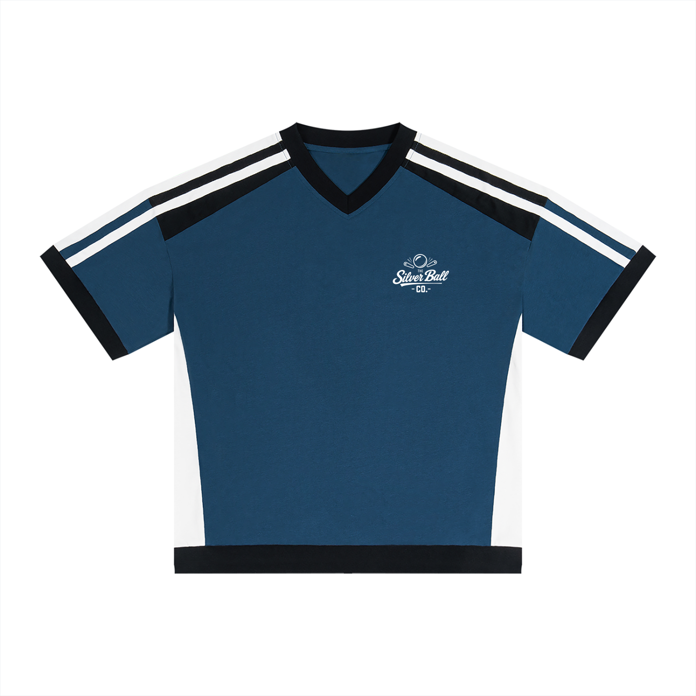 The Silver Ball Co. Black and Blue Unisex Color Block Raglan Pinball T-Shirt