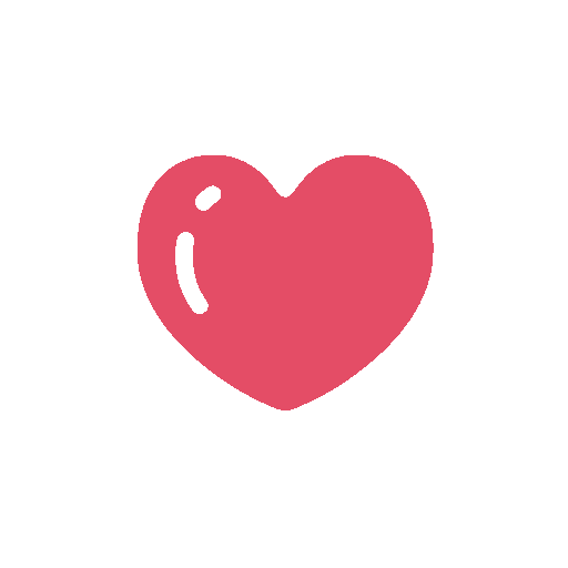 Pink heart with a small black highlight and a black outline.