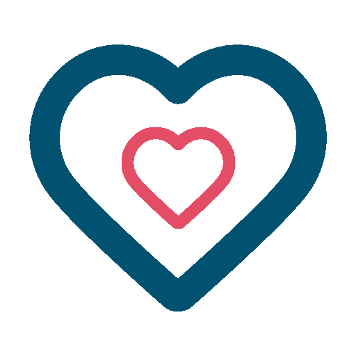 Illustration of two hearts, one larger in blue and one smaller in pink, overlapping inside the larger heart.