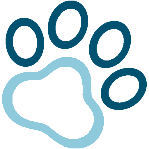 Stylized blue animal paw print with five toes.