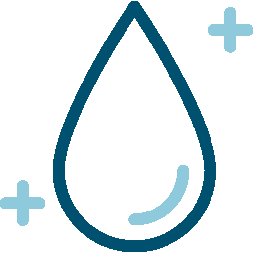 Icon of a water droplet with a medical cross symbol near the top right and bottom left