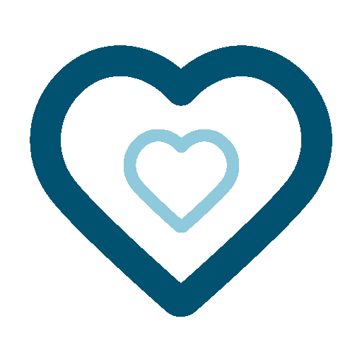 Two nested heart shapes, one inside the other, in dark blue and light blue colors.