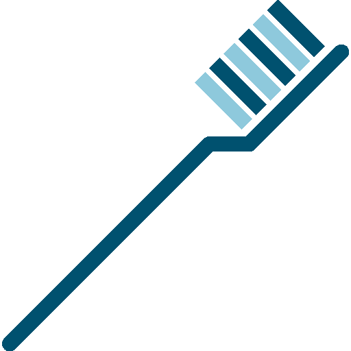 Simple illustration of a toothbrush with blue bristles and a blue handle.