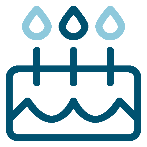 Icon of a birthday cake with three lit candles on top