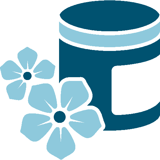 Icon of a pill bottle with two flowers beside it, representing medication or health-related themes.
