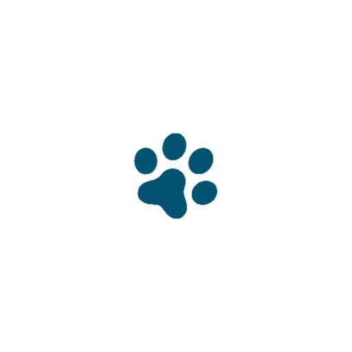 An illustration of a human head with a paw print inside, representing animal or pet care.